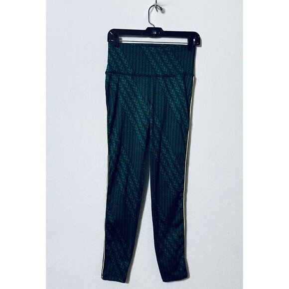 Aerie Womens Medium Leggings Green Braided Print Yellow Stripe Stretch Yoga - Picture 1 of 9